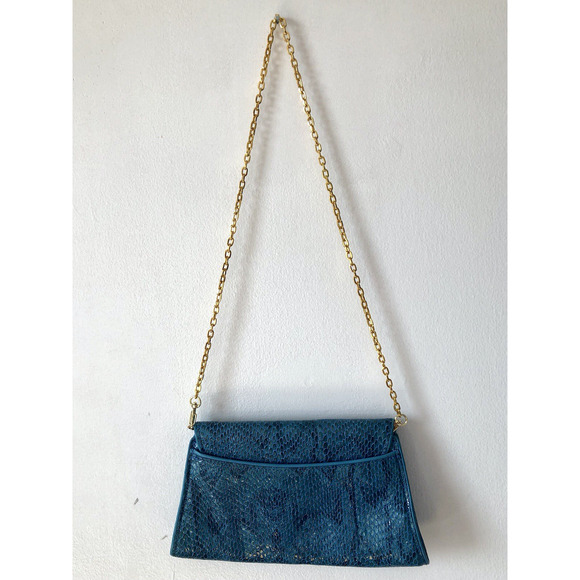 NWOT Blue Snake Print Abas Convertible Clutch Purse with Long Chain - Picture 4 of 4